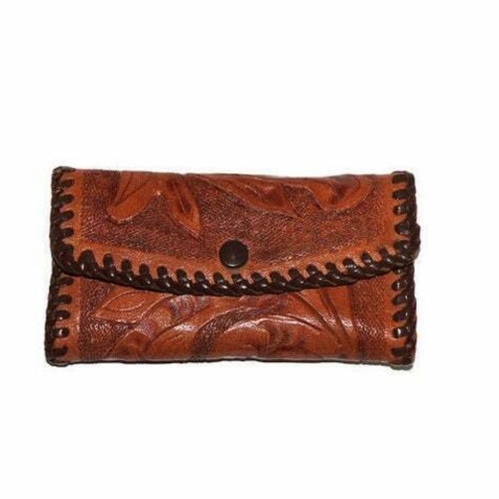 Vintage Tooled‎ Leather Change Holder Wallet Coins